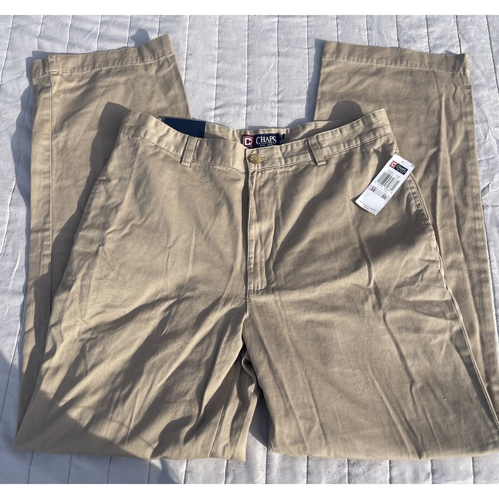 Chaps Men's Pants 32X32 Relaxed Fit Flat Front Mitchell Cotton Brand New